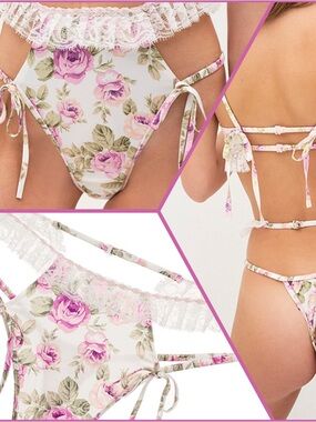 NWT For Love & Lemons Mary Rose High-Waist Thong Panty Size M - Cottage Whimsy